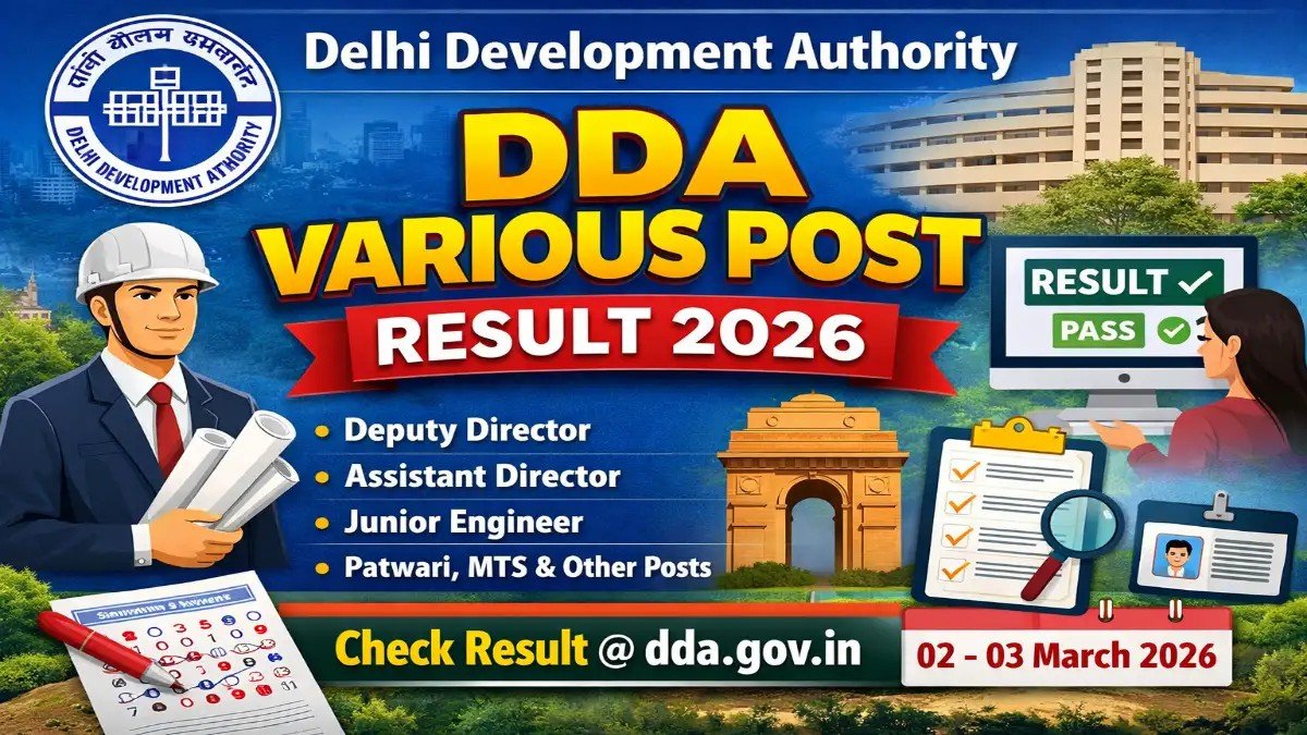 Delhi DDA Various Post Result 2026